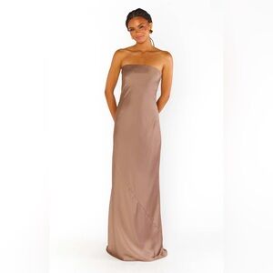 Show Me Your Mumu Taylor Tube Dress in Dune Luxe Satin - Small